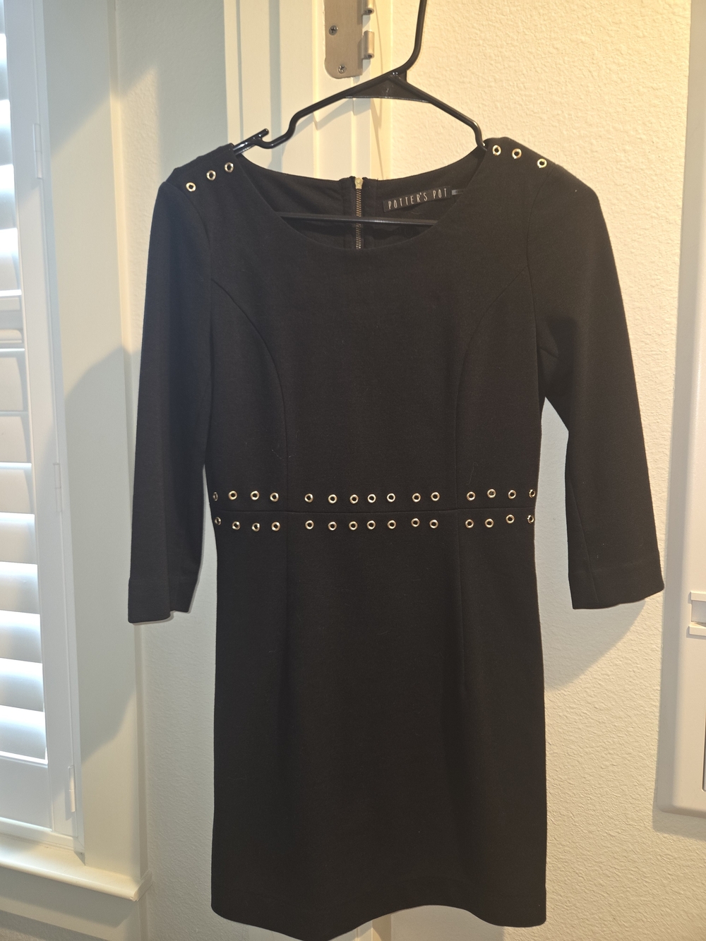 Potter's Pot Black Long-Sleeve Eyelet-Detail Sheath Dress
